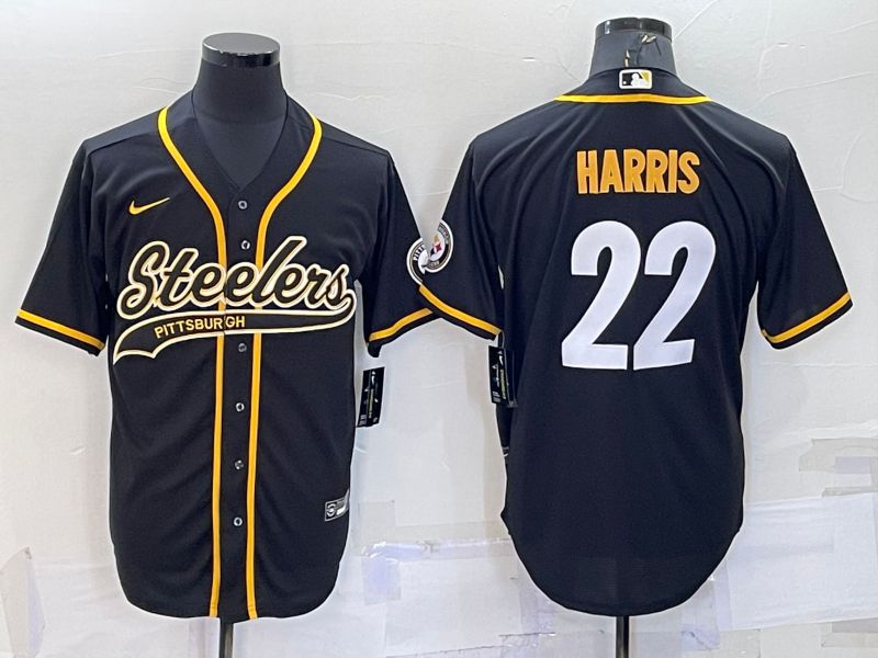 Men Pittsburgh Steelers #22 Harris Black white 2022 Nike Co branded NFL Jersey